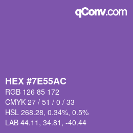 カラーコード: HEX #7E55AC | qconv.com
