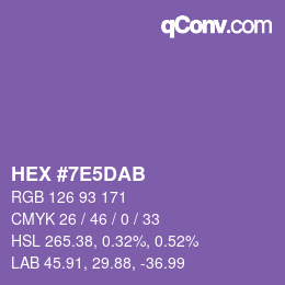 Color code: HEX #7E5DAB | qconv.com