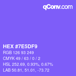 Color code: HEX #7E5DF9 | qconv.com