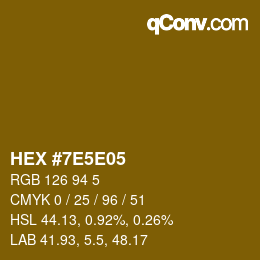 Code couleur: HEX #7E5E05 | qconv.com