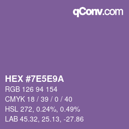 Code couleur: HEX #7E5E9A | qconv.com