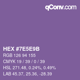 Farbcode: HEX #7E5E9B | qconv.com