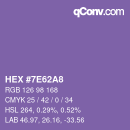 Color code: HEX #7E62A8 | qconv.com