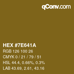 Color code: HEX #7E641A | qconv.com