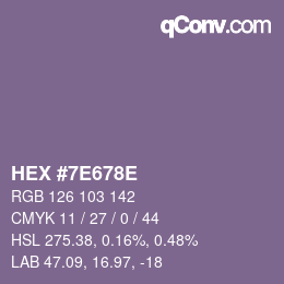 カラーコード: HEX #7E678E | qconv.com