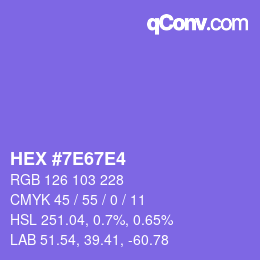 Farbcode: HEX #7E67E4 | qconv.com