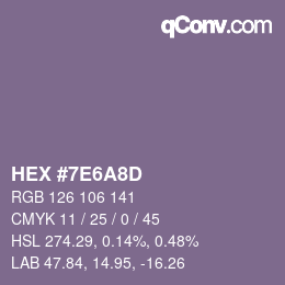 Color code: HEX #7E6A8D | qconv.com