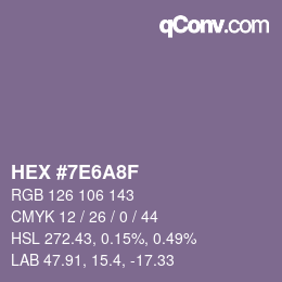 Color code: HEX #7E6A8F | qconv.com