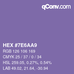 Código de color: HEX #7E6AA9 | qconv.com