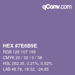 Color code: HEX #7E6B9E | qconv.com