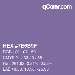 カラーコード: HEX #7E6B9F | qconv.com