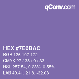 カラーコード: HEX #7E6BAC | qconv.com