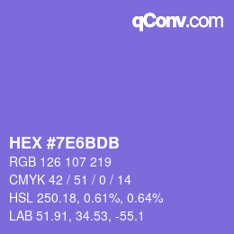 カラーコード: HEX #7E6BDB | qconv.com