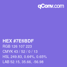 Color code: HEX #7E6BDF | qconv.com