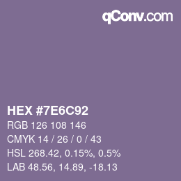Farbcode: HEX #7E6C92 | qconv.com