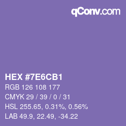 Color code: HEX #7E6CB1 | qconv.com