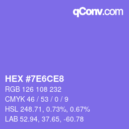 カラーコード: HEX #7E6CE8 | qconv.com