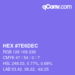 Color code: HEX #7E6DEC | qconv.com