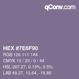 Farbcode: HEX #7E6F90 | qconv.com