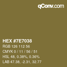 Farbcode: HEX #7E7038 | qconv.com