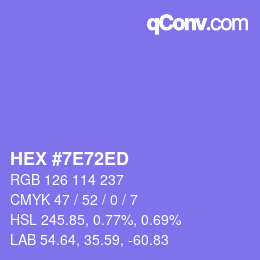 カラーコード: HEX #7E72ED | qconv.com