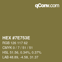 Color code: HEX #7E753E | qconv.com