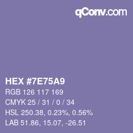 Farbcode: HEX #7E75A9 | qconv.com
