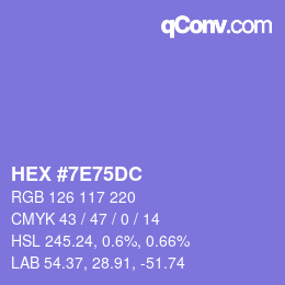 颜色代码: HEX #7E75DC | qconv.com