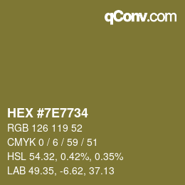 颜色代码: HEX #7E7734 | qconv.com