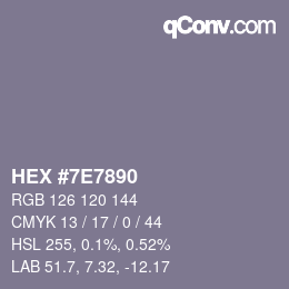 Farbcode: HEX #7E7890 | qconv.com
