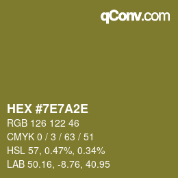 Color code: HEX #7E7A2E | qconv.com