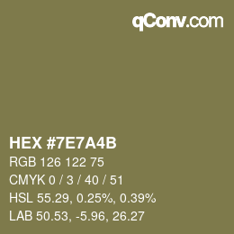 Color code: HEX #7E7A4B | qconv.com