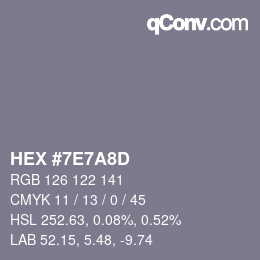 カラーコード: HEX #7E7A8D | qconv.com