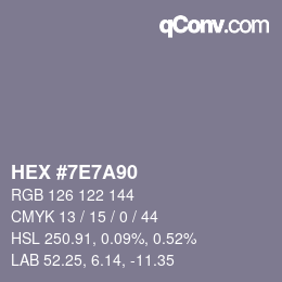 カラーコード: HEX #7E7A90 | qconv.com