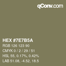 Color code: HEX #7E7B5A | qconv.com