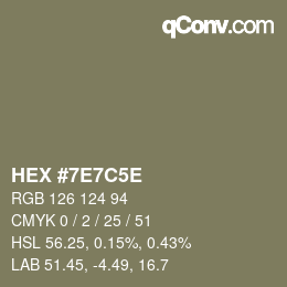 Code couleur: HEX #7E7C5E | qconv.com