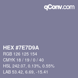 Color code: HEX #7E7D9A | qconv.com
