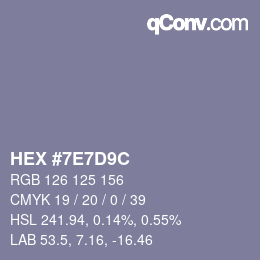 Color code: HEX #7E7D9C | qconv.com