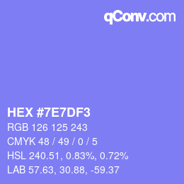 Color code: HEX #7E7DF3 | qconv.com
