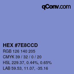 カラーコード: HEX #7E8CCD | qconv.com