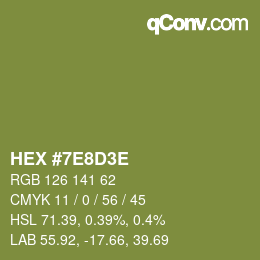 Farbcode: HEX #7E8D3E | qconv.com