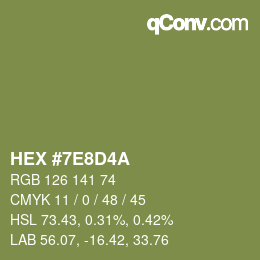 Color code: HEX #7E8D4A | qconv.com