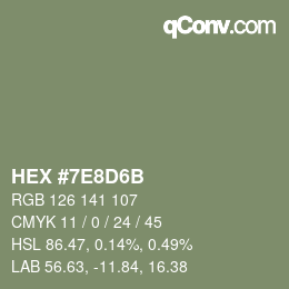 Color code: HEX #7E8D6B | qconv.com