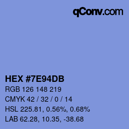 カラーコード: HEX #7E94DB | qconv.com