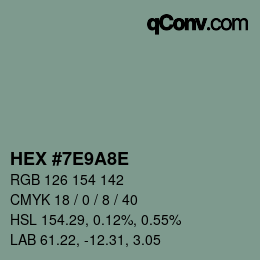 Color code: HEX #7E9A8E | qconv.com