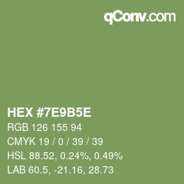 Code couleur: HEX #7E9B5E | qconv.com