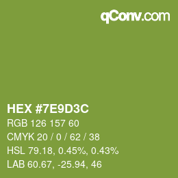 Color code: HEX #7E9D3C | qconv.com