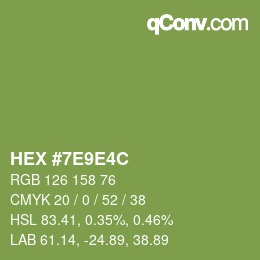 Color code: HEX #7E9E4C | qconv.com