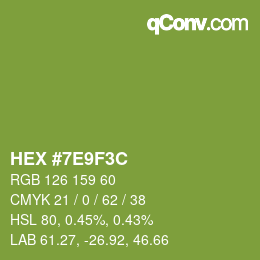 Farbcode: HEX #7E9F3C | qconv.com