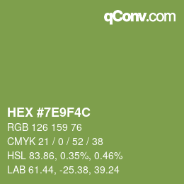 Color code: HEX #7E9F4C | qconv.com